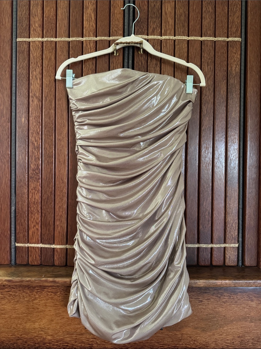 Zara Shimmery Golden Strapless Ruched Mini Dress